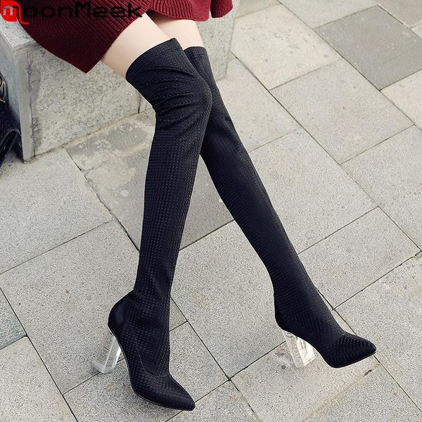 moonmeek 2021 big size 33-41 women boots transparent high heels pointed toe over the knee boots winter fashion, Black 
moonmeek 2021 big size 33-41 women boots transparent high heels pointed toe over the knee boots winter fashion, Black