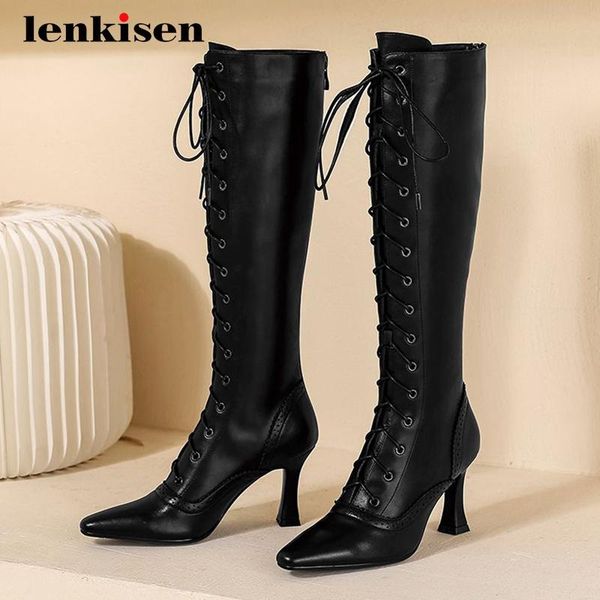 lenkisen european style riding boots cross-tied high street fashion small square toe thin high heel zipper knee-high boots l11, Black
lenkisen european style riding boots cross-tied high street fashion small square toe thin high heel zipper knee-high boots l11, Black