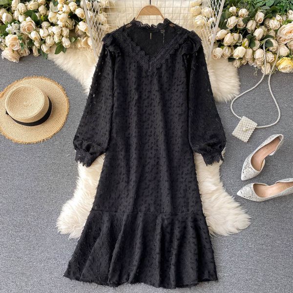 2021 new solid female puff neck the line dressed autumn elegant lace crocheted shreds dress loose m2j8, Black;gray
2021 new solid female puff neck the line dressed autumn elegant lace crocheted shreds dress loose m2j8, Black;gray