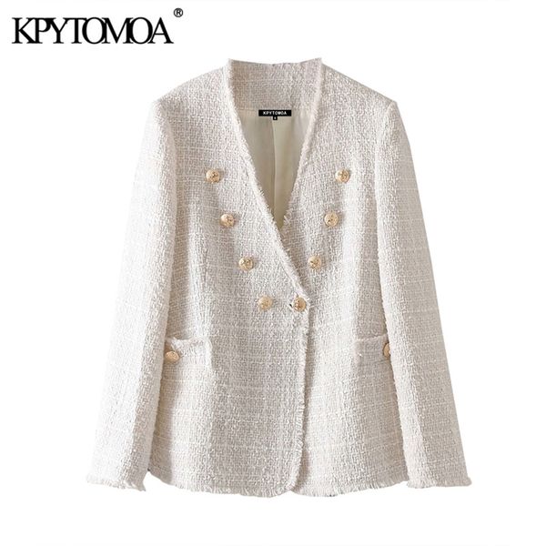 kpytomoa women fashion double breasted frayed trims tweed blazers coat vintage v neck long sleeve female outerwear chic lj200815, White;black
kpytomoa women fashion double breasted frayed trims tweed blazers coat vintage v neck long sleeve female outerwear chic lj200815, White;black