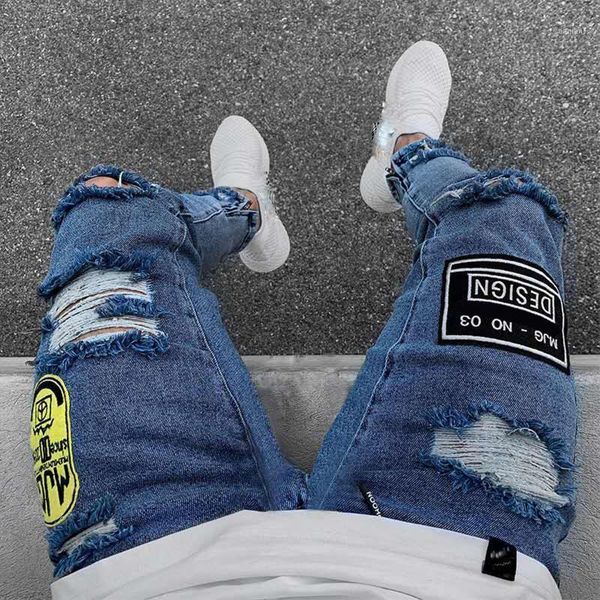 men's jeans men pants fashion male badge hole trend street slim casual ankle-length trousers 20211, Blue
men's jeans men pants fashion male badge hole trend street slim casual ankle-length trousers 20211, Blue