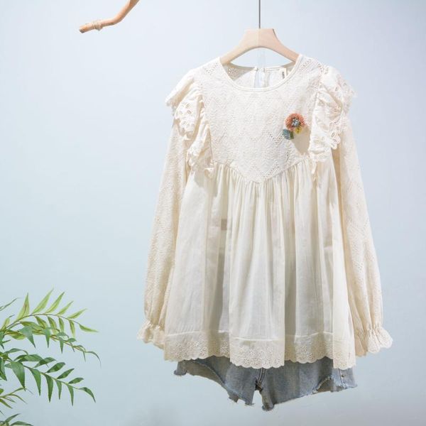 early spring lace shirt collar hollow out loose jacquard shirt mori girl ht663, White
early spring lace shirt collar hollow out loose jacquard shirt mori girl ht663, White