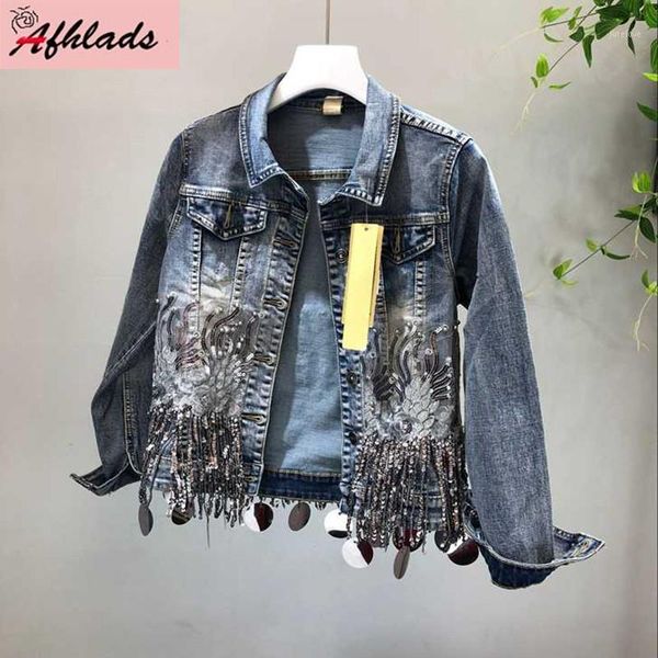 luxury denim jacket female 2020 spring and autumn new tassel sequins long sleeve slim coat turn-down collar rivet jacket1, Black;brown
luxury denim jacket female 2020 spring and autumn new tassel sequins long sleeve slim coat turn-down collar rivet jacket1, Black;brown