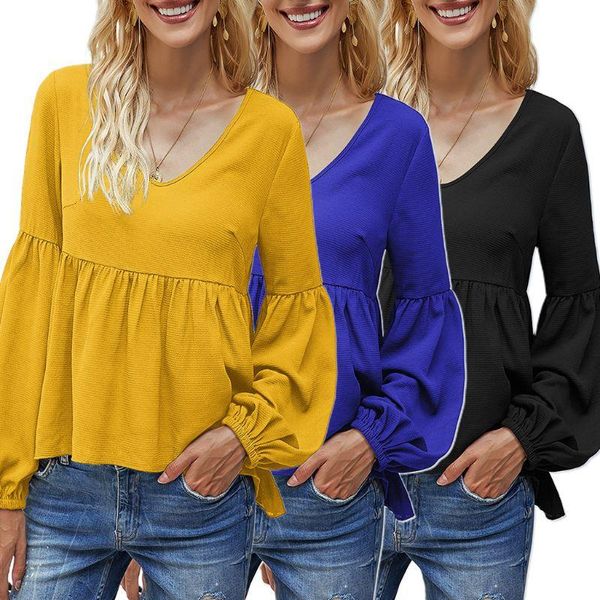 women fashion bubble long sleeve blouse v-neck loose solid color casual shirt, White
women fashion bubble long sleeve blouse v-neck loose solid color casual shirt, White