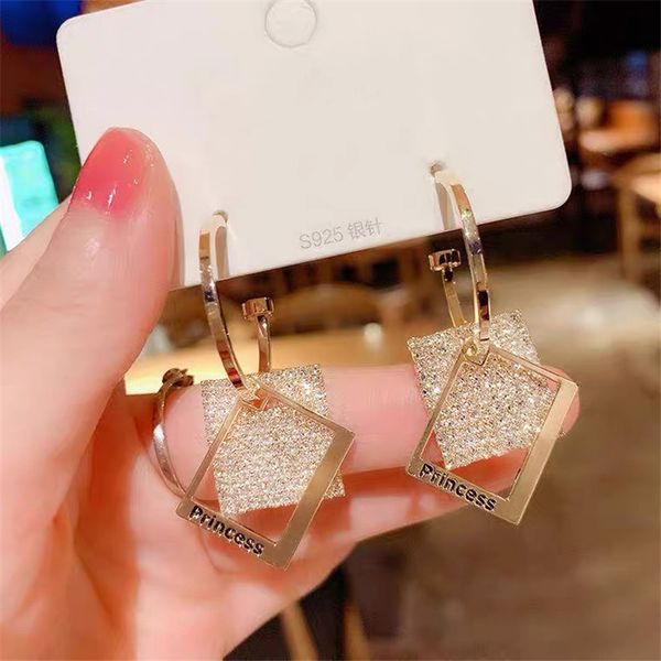 gold earrings for women fashion jewelry retro bohemian accessories unusual statement s925 silver needle square diamond half circle earrings, Golden 
gold earrings for women fashion jewelry retro bohemian accessories unusual statement s925 silver needle square diamond half circle earrings, Golden