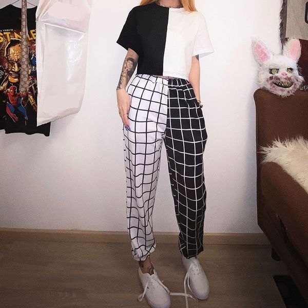sportpants summer contrast cargo pant for women t-shirt loose hight waist plaid jogging trousers sport pants elasticity 201031, Black;white
sportpants summer contrast cargo pant for women t-shirt loose hight waist plaid jogging trousers sport pants elasticity 201031, Black;white
