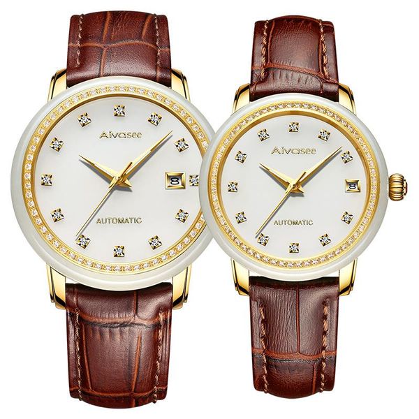 wristwatches aivasee natural white jade men automatic mechanical watch women calendar clock luminous hands couple wrist watches, Slivery;brown
wristwatches aivasee natural white jade men automatic mechanical watch women calendar clock luminous hands couple wrist watches, Slivery;brown
