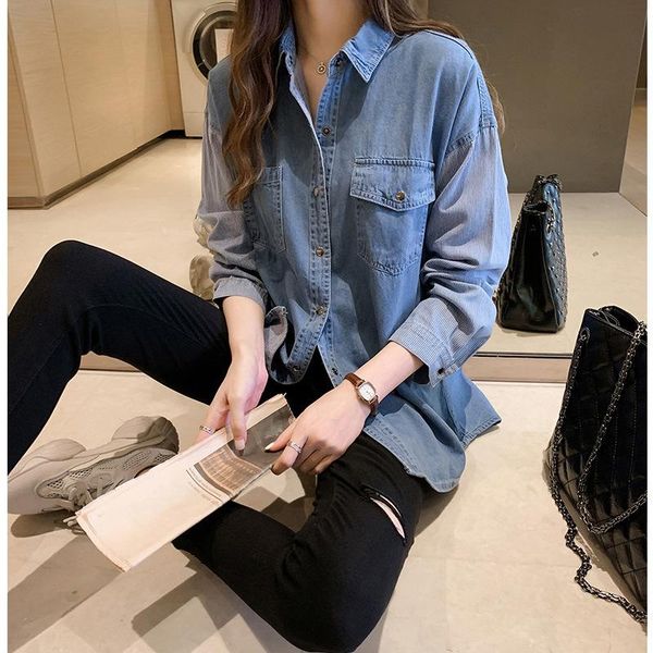 women's polos 2021 autumn dress style loose versatile jeans coat shirt female base blouse long-sleeved t-shirt on clothes, White
women's polos 2021 autumn dress style loose versatile jeans coat shirt female base blouse long-sleeved t-shirt on clothes, White