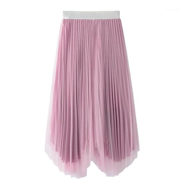asymmetrical women skirt sweet ladies skirtssolid mesh skirt1, Black