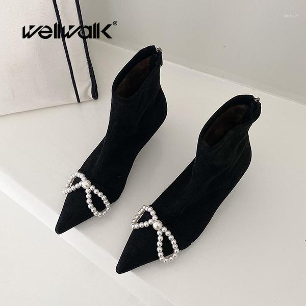 pearl bow ankle boots women heel shoes fashion chic model female winter dress booties with back zipper suede fabric 2021 new in1, Black
pearl bow ankle boots women heel shoes fashion chic model female winter dress booties with back zipper suede fabric 2021 new in1, Black