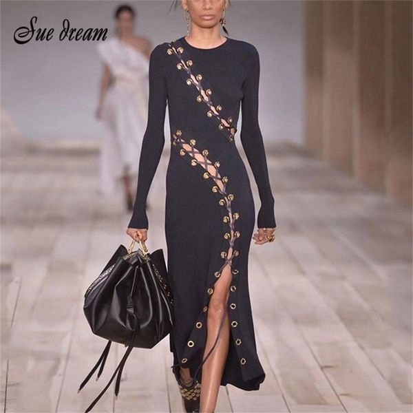 autumn and winter new o-neck long sleeve hollow lace up slim black long dress fashion bodycon club party dress 201028, Black;gray
autumn and winter new o-neck long sleeve hollow lace up slim black long dress fashion bodycon club party dress 201028, Black;gray