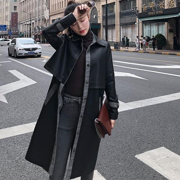 women's leather & faux real sheepskin coats for women fashion genuine jacket spring autumn jackets long trench female outerwear ot2892, Black
women's leather & faux real sheepskin coats for women fashion genuine jacket spring autumn jackets long trench female outerwear ot2892, Black
