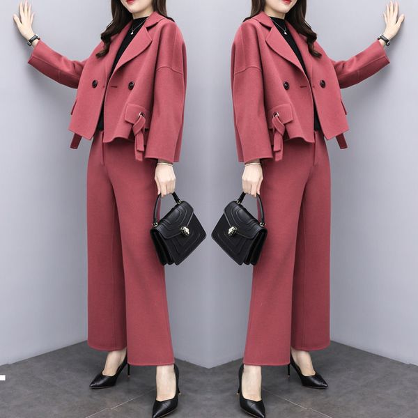 new two 2021 pieces of wool women's clothing short coat and loose pants elegant suit red brick black sets y490 1rnx, Gray
new two 2021 pieces of wool women's clothing short coat and loose pants elegant suit red brick black sets y490 1rnx, Gray