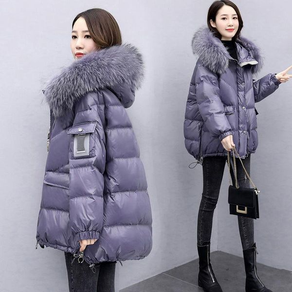women's down & parkas autumn and winter style loose large size big fur collar bread jacket thick padded bright face, Black
women's down & parkas autumn and winter style loose large size big fur collar bread jacket thick padded bright face, Black