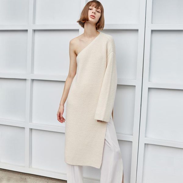 women's sweaters ael spring autumn long sleeve knitted one shoulder sweater solid pullover trendy women clothes outwear pieces, White;black
women's sweaters ael spring autumn long sleeve knitted one shoulder sweater solid pullover trendy women clothes outwear pieces, White;black