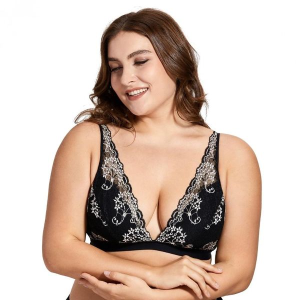 women's deep-v wire-no padded triangle bralette plunge floral lace bra, Red;black
women's deep-v wire-no padded triangle bralette plunge floral lace bra, Red;black