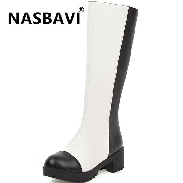 boots nasbavi 2021 pu shoes woman autumn and winter thick bottom zipper high heel round head color matching bare, Black 
boots nasbavi 2021 pu shoes woman autumn and winter thick bottom zipper high heel round head color matching bare, Black