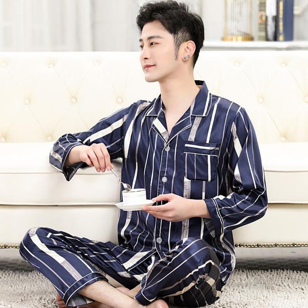 striped letter printed pajamas men's thin ice silk pajamas long-sleeved silk-like men's home service suit pijama verano, Black;brown
striped letter printed pajamas men's thin ice silk pajamas long-sleeved silk-like men's home service suit pijama verano, Black;brown