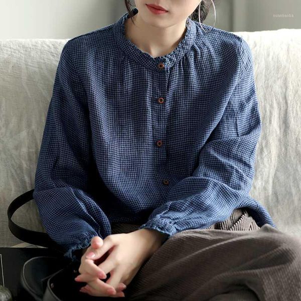 johnature women plaid shirts vintage linen blouses 2020 autumn new long sleeve button women cloths loose casual shirts and 1, White
johnature women plaid shirts vintage linen blouses 2020 autumn new long sleeve button women cloths loose casual shirts and 1, White