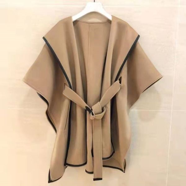 women's new cape and cloak long high-end outerwear & coats hooded fashion letter printed belt waist closed thin tweed top, Black
women's new cape and cloak long high-end outerwear & coats hooded fashion letter printed belt waist closed thin tweed top, Black