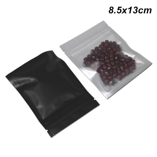 8.5x13 Cm Black Aluminum Foil Bag Zipper Lock Foil Packaging Bags For Dry Food Resealable Front Clear Mylar Foil Food Packing Pouch