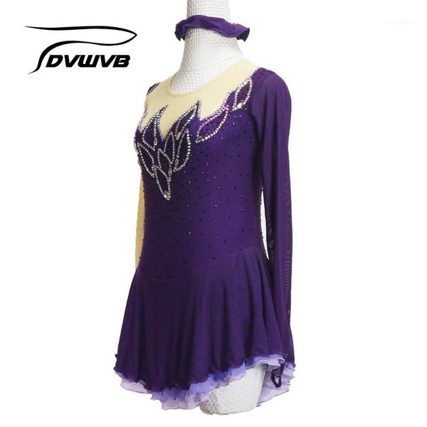 dvwvb figure skating suit purple competition skating dress1, Black;red