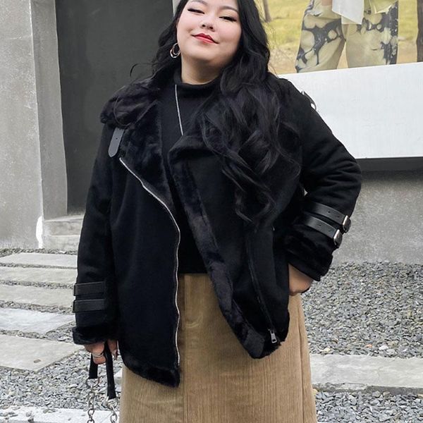 women's leather & faux oversize winter coat 2021 diagonal zipper suede fabric warm short motorcycle jacket for female, Black
women's leather & faux oversize winter coat 2021 diagonal zipper suede fabric warm short motorcycle jacket for female, Black