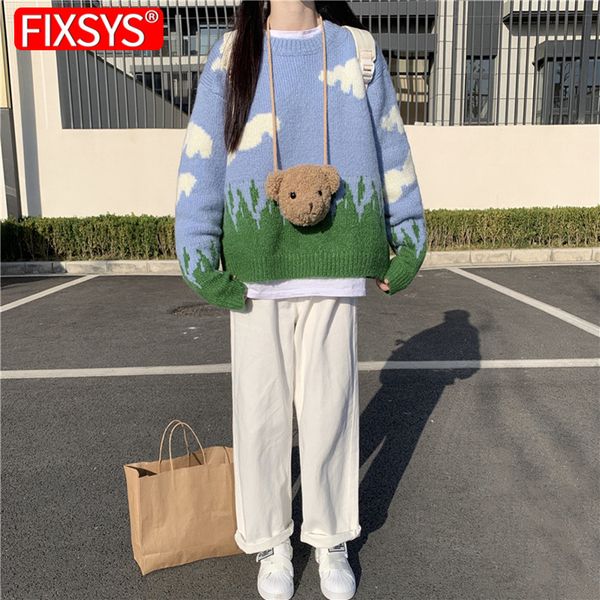 fixsys oversized pullovers for women cloud print knitted sweater long sleeve autumn new ladies street clothing thick korean h1211, White;black
fixsys oversized pullovers for women cloud print knitted sweater long sleeve autumn new ladies street clothing thick korean h1211, White;black