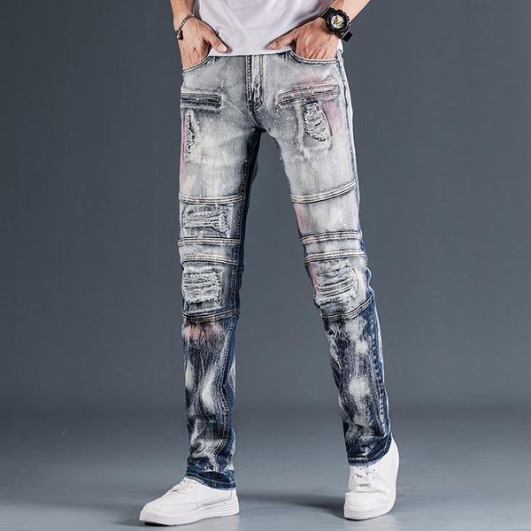men's pants jeans streetwear tactical slim denim trousers biker male straight casual designer ripped comfortable kg-520, Blue
men's pants jeans streetwear tactical slim denim trousers biker male straight casual designer ripped comfortable kg-520, Blue