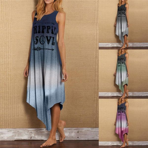 women summer dresses casual hippie soul letter print irregular hem loose sleeveless gradient color long dress plus size, Black;gray
women summer dresses casual hippie soul letter print irregular hem loose sleeveless gradient color long dress plus size, Black;gray