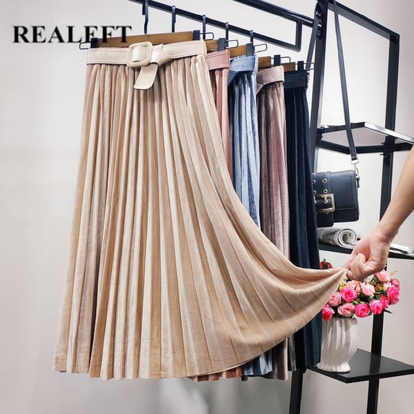 realeft new 2020 autumn winter chic velvet pleated skirts high waist women's long skirts with belt korean style skirts female 1014, Black
realeft new 2020 autumn winter chic velvet pleated skirts high waist women's long skirts with belt korean style skirts female 1014, Black