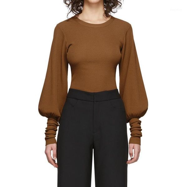 women sweater 2020 new puff sleeve retro sweater round neck knit waist women1, White;black
women sweater 2020 new puff sleeve retro sweater round neck knit waist women1, White;black