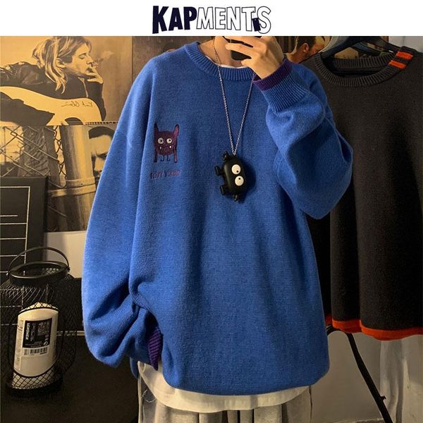 men's sweaters kapments streetwear men embroidered designer 2021 winter pullover mens vintage knitted sweater male patchwork, White;black
men's sweaters kapments streetwear men embroidered designer 2021 winter pullover mens vintage knitted sweater male patchwork, White;black
