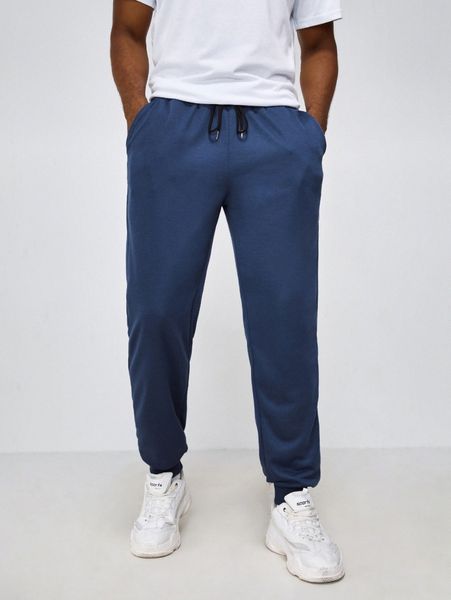 men slant pocket drawstring waist sweatpants p1mx#, Black