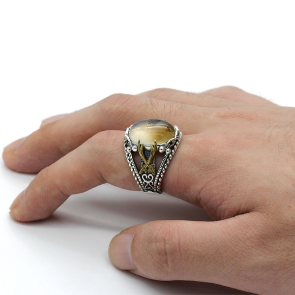 925 sterling silver ocean onyx stone and rattan men's punk ring high jewelry q1218, Golden;silver
925 sterling silver ocean onyx stone and rattan men's punk ring high jewelry q1218, Golden;silver