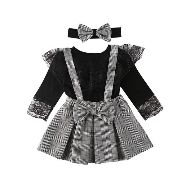 1-6y toddler kid girl baby clothes set black long sleeve lace t shirt + plaid ruffles skirts overalls spring girl costumes 201031, White
1-6y toddler kid girl baby clothes set black long sleeve lace t shirt + plaid ruffles skirts overalls spring girl costumes 201031, White