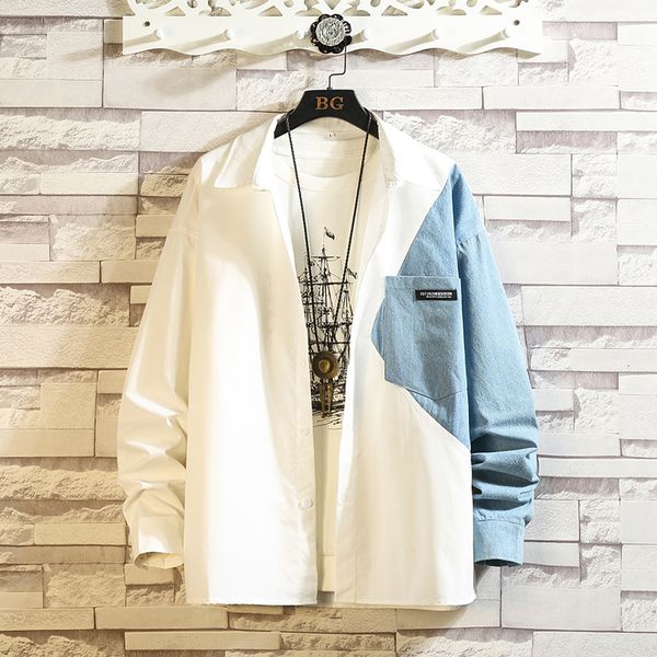 brand 2021 spring autumn patchwork long sleeves new black white collar korea style shirt for men's clothes 7tt5, White;black
brand 2021 spring autumn patchwork long sleeves new black white collar korea style shirt for men's clothes 7tt5, White;black