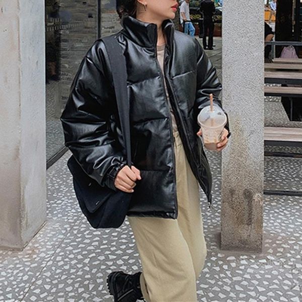 women's down & parkas 2021 autumn woman winter coats and jackets oversize quilted puffer high-quality warm pu leather short coat, Black
women's down & parkas 2021 autumn woman winter coats and jackets oversize quilted puffer high-quality warm pu leather short coat, Black