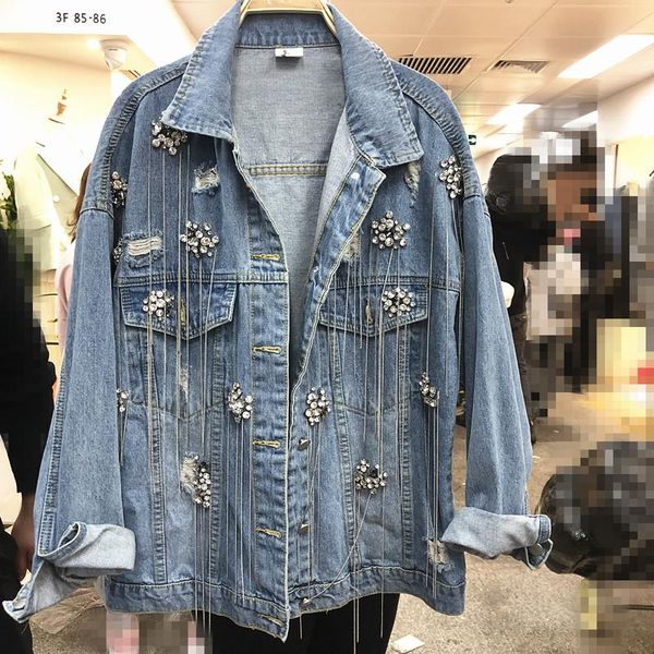 2020 spring autumn women's denim cloth fashion diamond chain tassel cowboy jacket ladies casual jeans coat students streetwear, Black;brown
2020 spring autumn women's denim cloth fashion diamond chain tassel cowboy jacket ladies casual jeans coat students streetwear, Black;brown