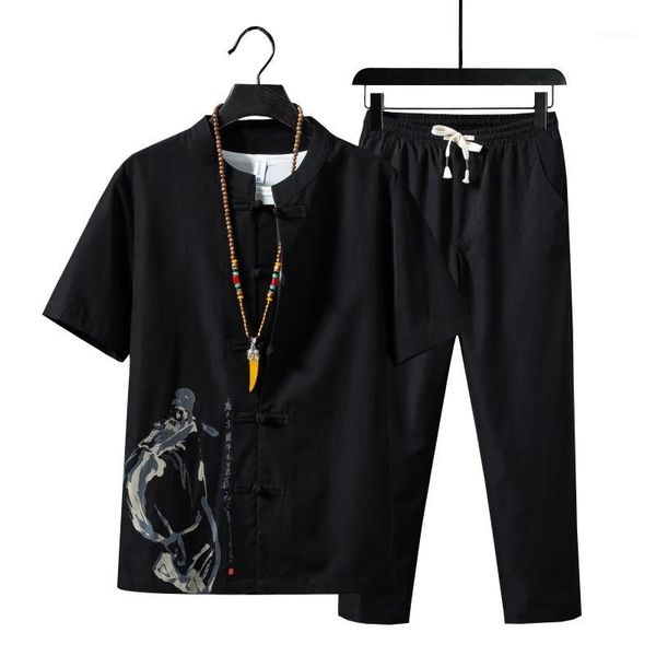 men's tracksuits 5xl summer cotton linen short-sleeved men shirt and drawstring strap ankle length pants chinese style two-piece set xx, Gray
men's tracksuits 5xl summer cotton linen short-sleeved men shirt and drawstring strap ankle length pants chinese style two-piece set xx, Gray