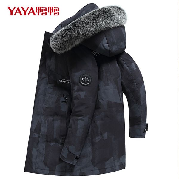 duck down official shop male long section of the new 2020 winter fur collar thick coat cold camouflage young y, Black