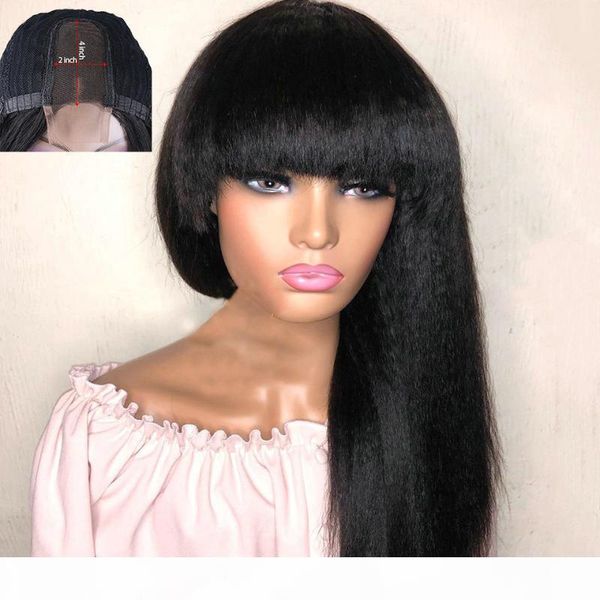glueless fringe wig 2*4 lace closure wigs 150% kinky straight with bang human hair wigs for women remy black knot brazilian hair, Black;brown
glueless fringe wig 2*4 lace closure wigs 150% kinky straight with bang human hair wigs for women remy black knot brazilian hair, Black;brown