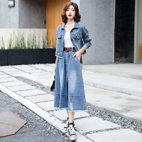 6long length denim aline dress coat 2-piece lapel fashion ol commuter denim coat medium temperament high waist slim a-line dress wcydt, Gray
6long length denim aline dress coat 2-piece lapel fashion ol commuter denim coat medium temperament high waist slim a-line dress wcydt, Gray
