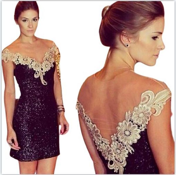 black sequined mini cocktail dresses v-neck lace appliqued short prom party dresses open back club wear vestido de formatura
black sequined mini cocktail dresses v-neck lace appliqued short prom party dresses open back club wear vestido de formatura