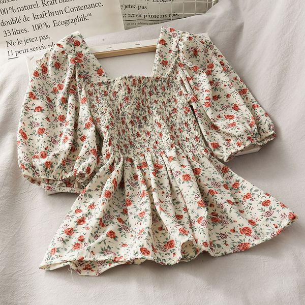 summer fashion versatile chiffon blouse for small fresh floral pleats slim student's women's bubble sleeves
summer fashion versatile chiffon blouse for small fresh floral pleats slim student's women's bubble sleeves