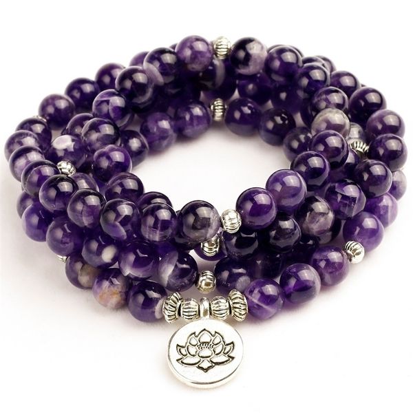 woman mala bracelets for women natural purple quartzs energy yoga mala lotus 108 beads buddha bracelet stone jewelry y200730, Black
woman mala bracelets for women natural purple quartzs energy yoga mala lotus 108 beads buddha bracelet stone jewelry y200730, Black