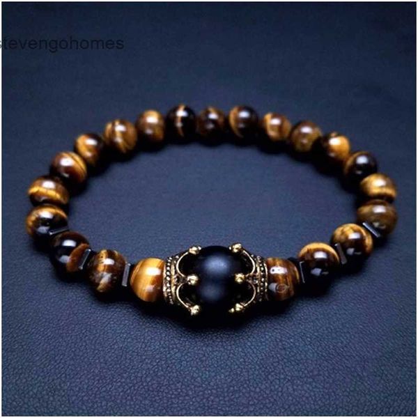 new eye natural tiger stone creative frosted crown beaded elastic men's bracelet, Silver
new eye natural tiger stone creative frosted crown beaded elastic men's bracelet, Silver