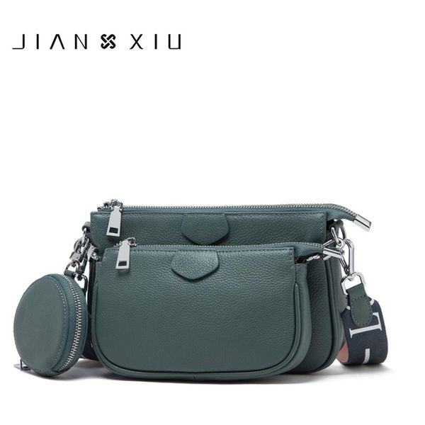 jianxiu brand 2020 messenger c1011 women three-piece leather clutch shoulder bag soft purse pattern genuine lychee texture tote bags lkmig