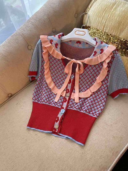 two piece dress harajuku style women crop shirt summer cartoon pattern ruffles single breasted bows plaid knit cardigan j7ki, White 
two piece dress harajuku style women crop shirt summer cartoon pattern ruffles single breasted bows plaid knit cardigan j7ki, White