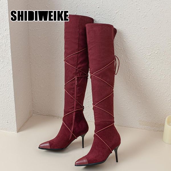 women's pointed toe splicing over-the-knee boots cross straps high-heeled boots autumn 2020 new suede all-match side zipper v901, Black
women's pointed toe splicing over-the-knee boots cross straps high-heeled boots autumn 2020 new suede all-match side zipper v901, Black